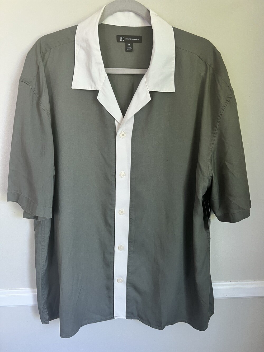 I.N.C. International Concepts Men's XL Green/White Colorblock Lyocell Shirt
